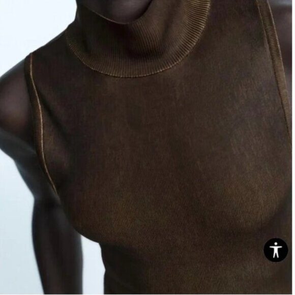 Zara Distressrd-Effect Knit Mock Turtleneck Dress Size Small - Picture 5 of 8